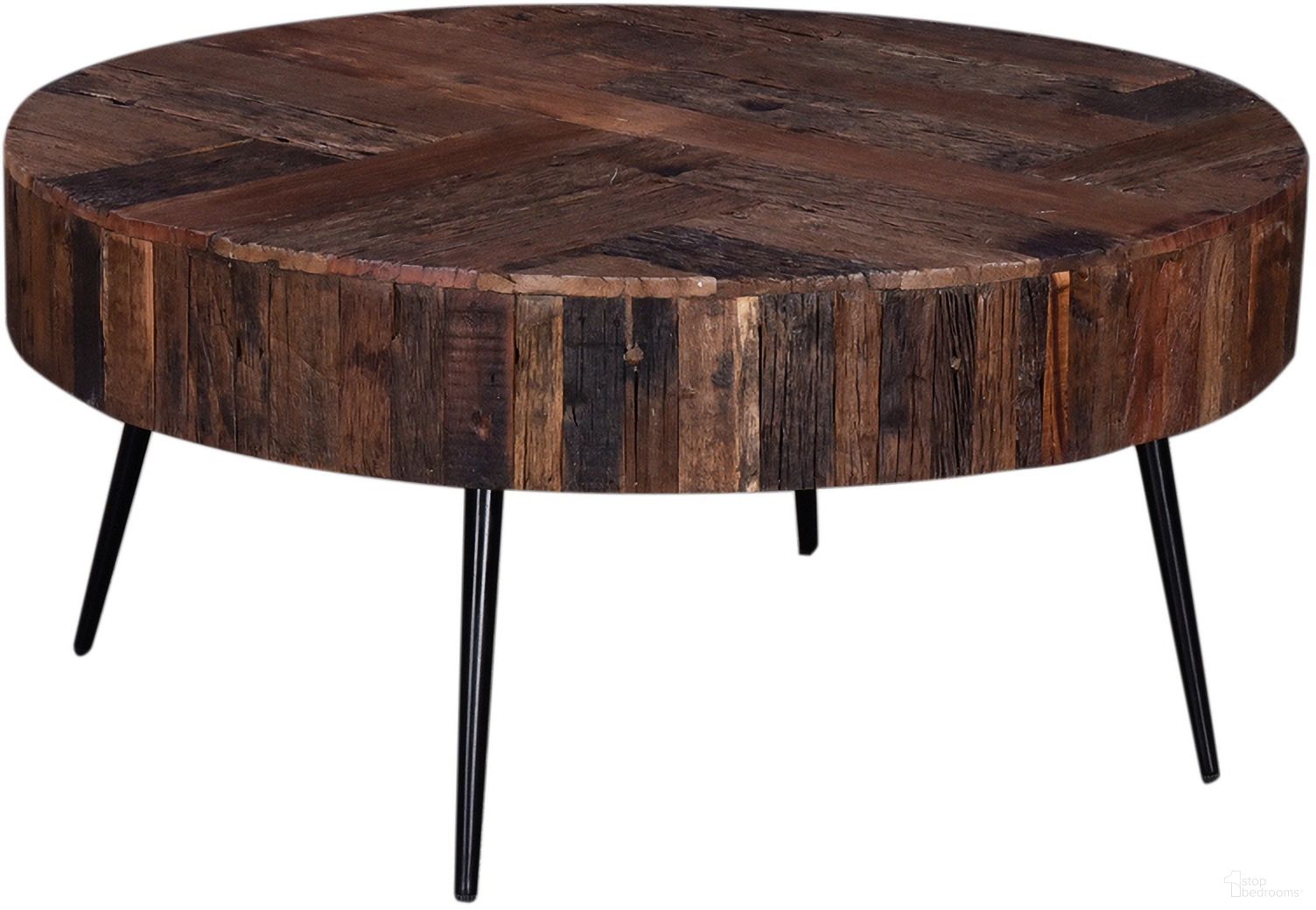 The appearance of Palm Desert Modern Reclaimed Wood Coffee Table In Brown designed by Home Trends and Design in the transitional interior design. This brown piece of furniture  was selected by 1StopBedrooms from Palm Desert Collection to add a touch of cosiness and style into your home. Sku: ZWPDRCTRW. Material: Reclaimed Wood.