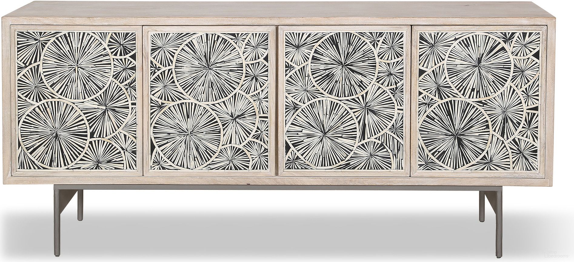 The appearance of Palm Desert Modern Sideboard with Bone Inlay In Vintage White designed by Home Trends and Design in the transitional interior design. This vintage white piece of furniture  was selected by 1StopBedrooms from Palm Desert Collection to add a touch of cosiness and style into your home. Sku: ZWPDVWSB. Material: Mango Wood.