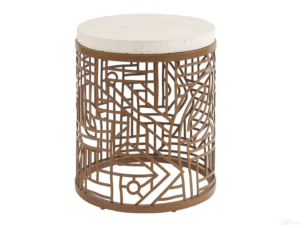 The appearance of Palm Desert Poolside Round End Table In Dark Brown designed by Tommy Bahama in the modern / contemporary interior design. This dark brown piece of furniture  was selected by 1StopBedrooms from Palm Desert Poolside Collection to add a touch of cosiness and style into your home. Sku: 3340-950C. Material: Aluminum.