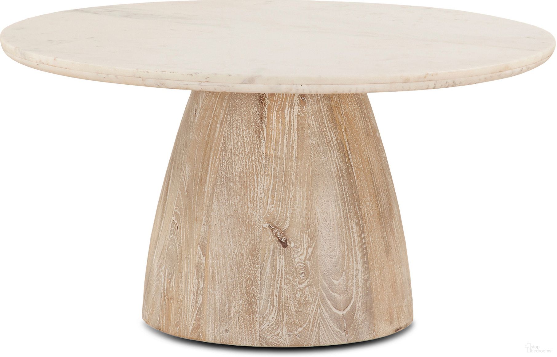 Palm Desert Round Coffee Table 36 Inch In White Marble with Mod Base
