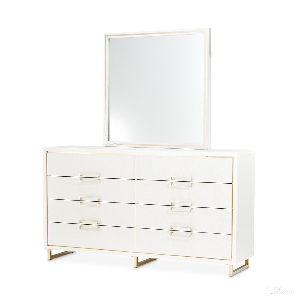 The appearance of Palm Gate Dresser with Mirror In Cloud White designed by Michael Amini in the modern / contemporary interior design. This cloud white piece of furniture was selected by 1StopBedrooms from Palm Gate Collection to add a touch of cosiness and style into your home. Sku: N9086050SA-108;N9086260-108. Material: Wood.