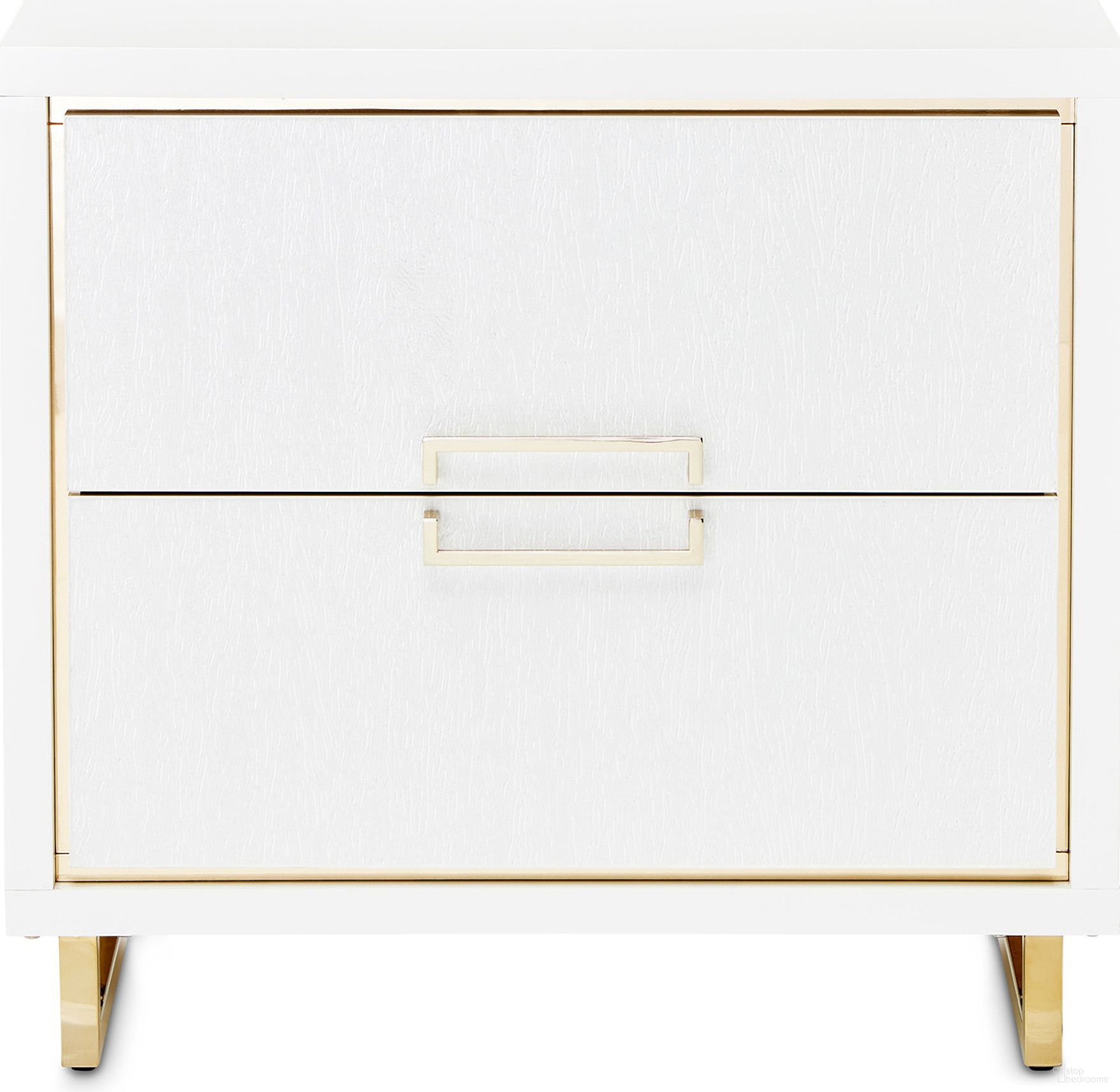 The appearance of Palm Gate Nightstand In Cloud White designed by Michael Amini in the modern / contemporary interior design. This cloud white piece of furniture was selected by 1StopBedrooms from Palm Gate Collection to add a touch of cosiness and style into your home. Sku: N9086040-108. Material: Wood.