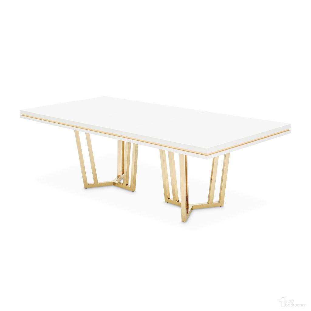 The appearance of Palm Gate Rectangular Dining Table In Cloud White designed by Michael Amini in the modern / contemporary interior design. This cloud white piece of furniture was selected by 1StopBedrooms from Palm Gate Collection to add a touch of cosiness and style into your home. Sku: N9086000T-108;N9086000B-806. Table Base Style: Double Pedestal. Material: Wood. Table Top Shape: Rectangular. Size: 44" x 72".
