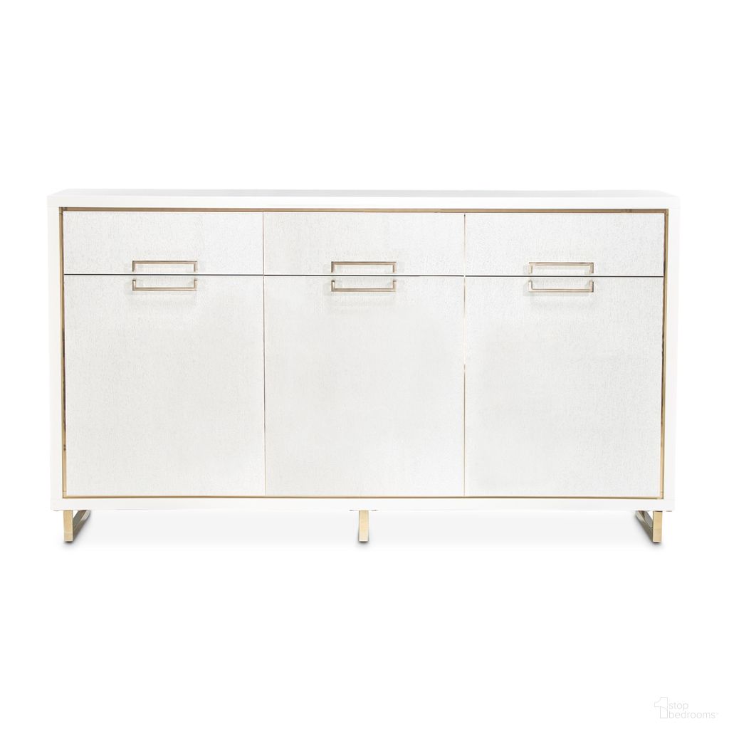 The appearance of Palm Gate Sideboard In Cloud White designed by Michael Amini in the modern / contemporary interior design. This cloud white piece of furniture was selected by 1StopBedrooms from Palm Gate Collection to add a touch of cosiness and style into your home. Sku: N9086007-108. Material: Wood.