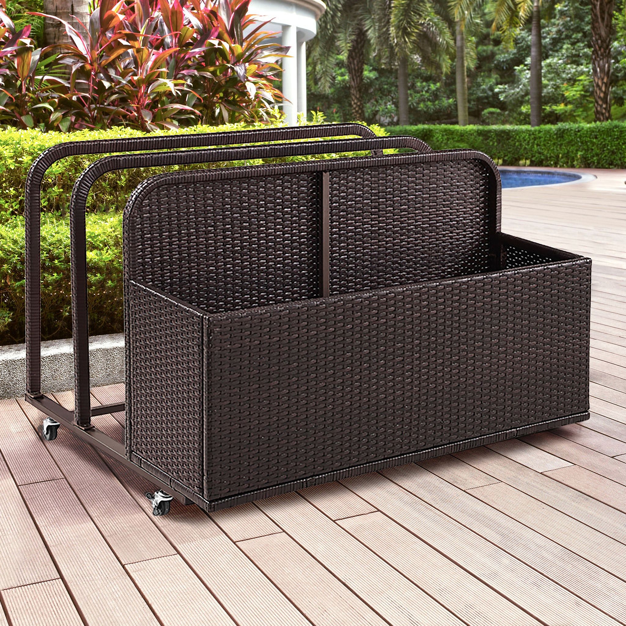 The appearance of Palm Harbor Wicker Outdoor Storage Pool Caddy In Brown designed by Crosley Brands in the modern / contemporary interior design. This brown piece of furniture was selected by 1StopBedrooms from Palm Harbor Collection to add a touch of cosiness and style into your home. Sku: CO7303-BR. Material: Steel.