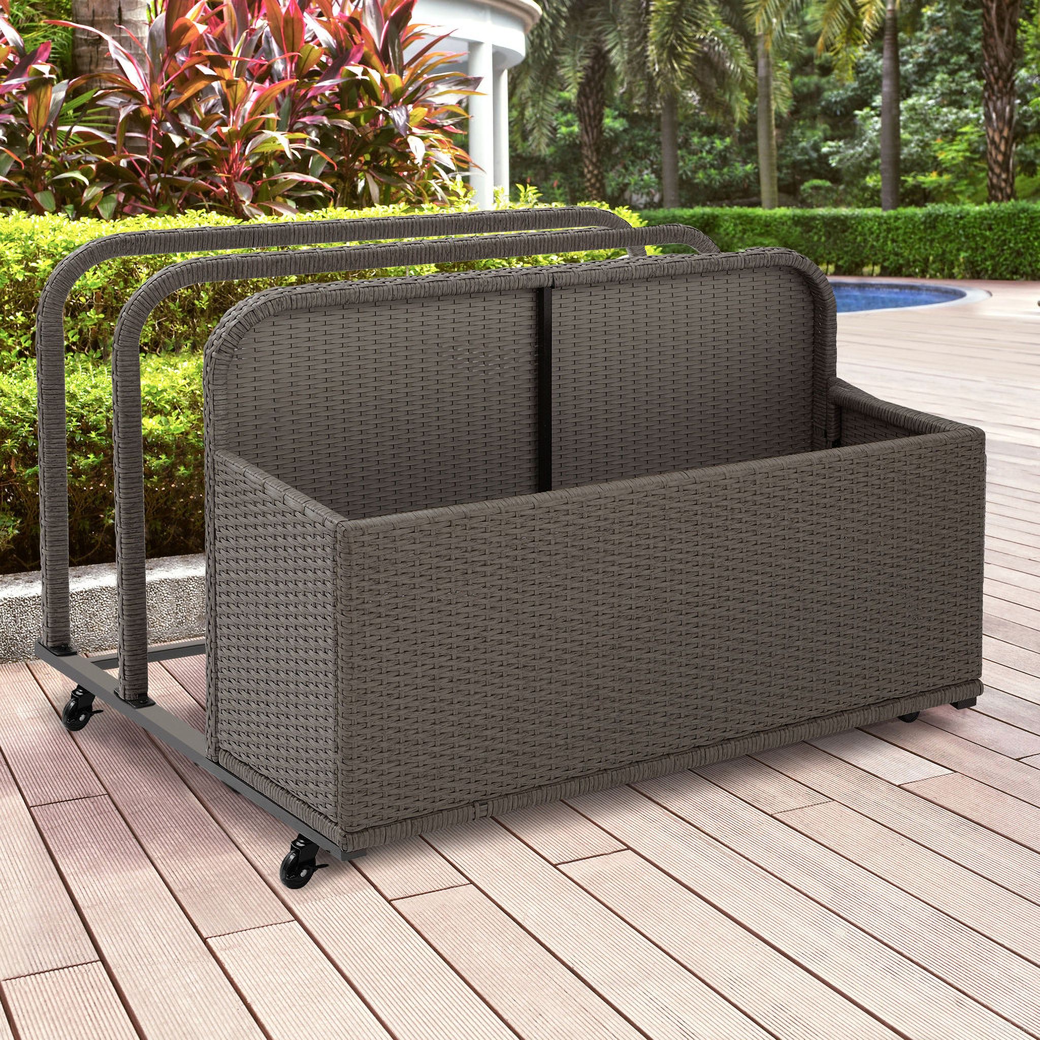Palm Harbor Wicker Outdoor Storage Pool Caddy In Weathered Gray by Crosley Brands 1StopBedrooms
