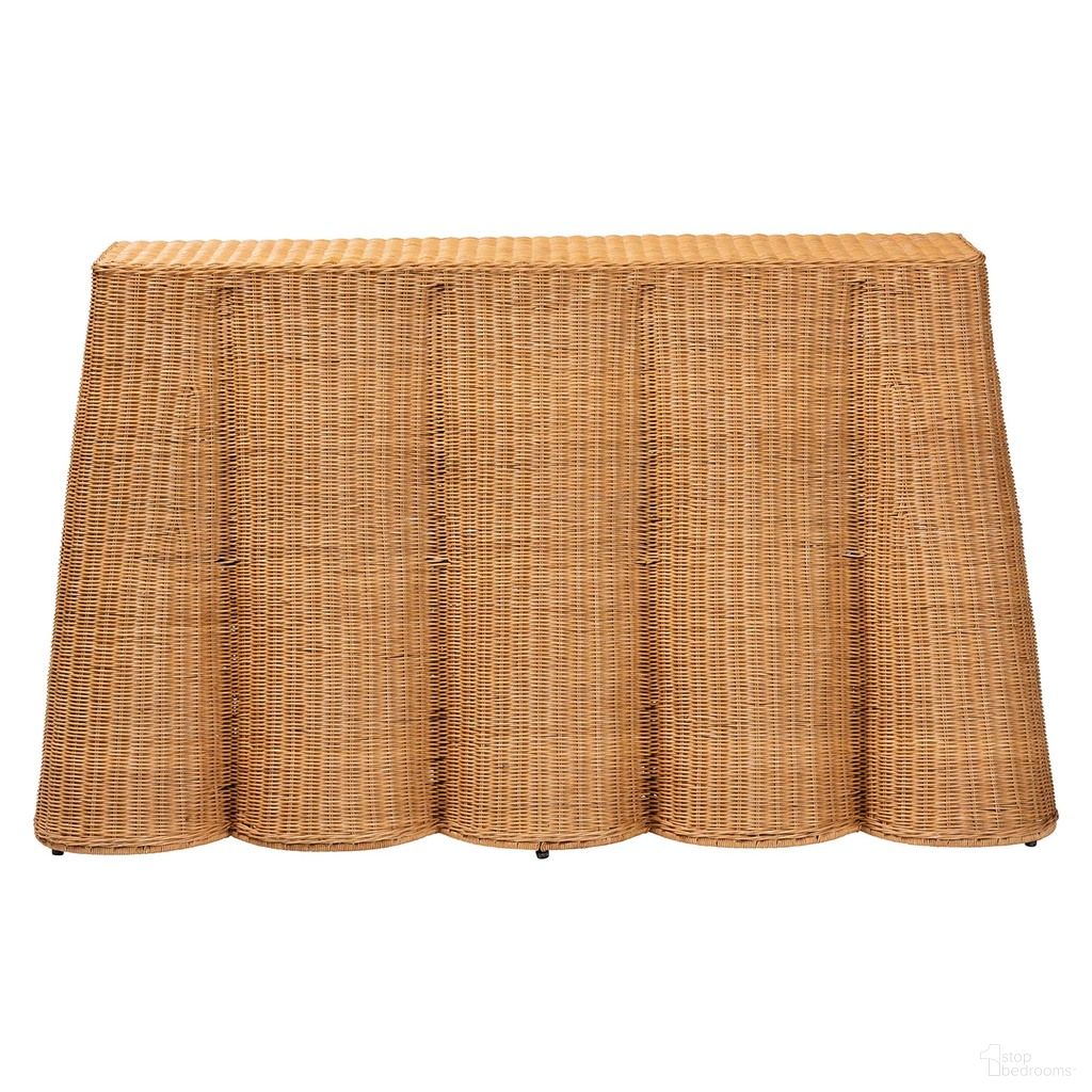 The appearance of Palm Scallop Rattan Console Table In Light Honey designed by Baxton Studio in the bohemian interior design. This light honey piece of furniture  was selected by 1StopBedrooms from Palm Collection to add a touch of cosiness and style into your home. Sku: Palm-Light Honey Rattan-Console Table. Material: Natural Rattan.