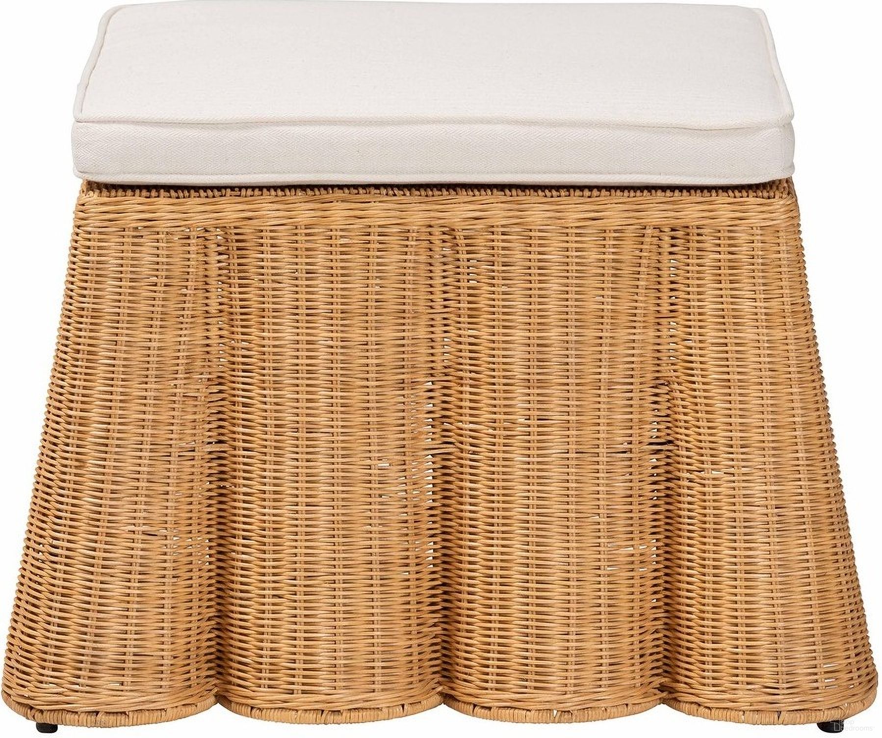 The appearance of Palm Scallop Rattan Ottoman In Light Honey designed by Baxton Studio in the bohemian interior design. This light honey piece of furniture  was selected by 1StopBedrooms from Palm Collection to add a touch of cosiness and style into your home. Sku: Palm-Light Honey Rattan-Ottoman w/ Cushion. Material: Natural Rattan.