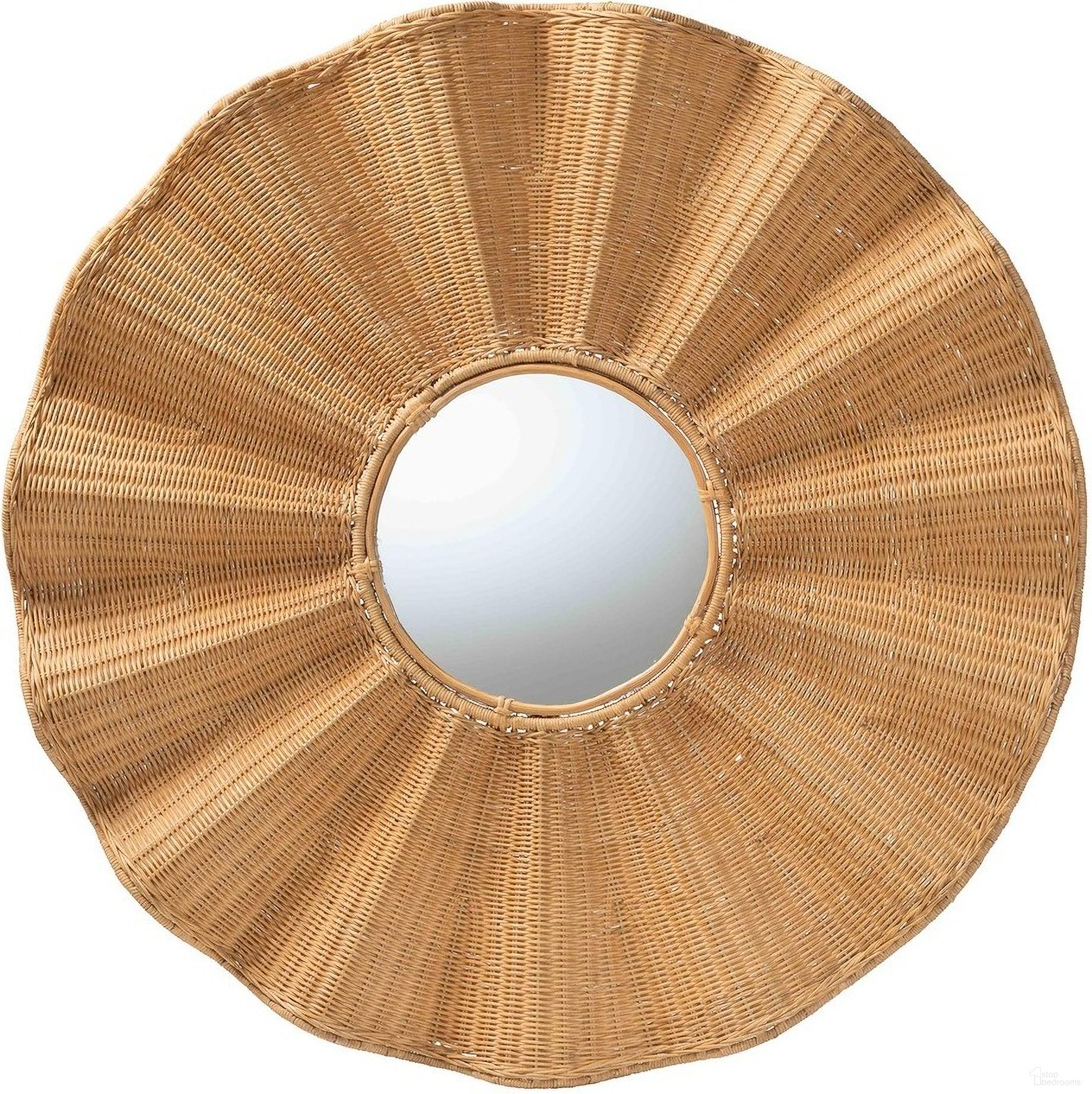 Palm Scalloped Rattan Wall Mirror In Honey