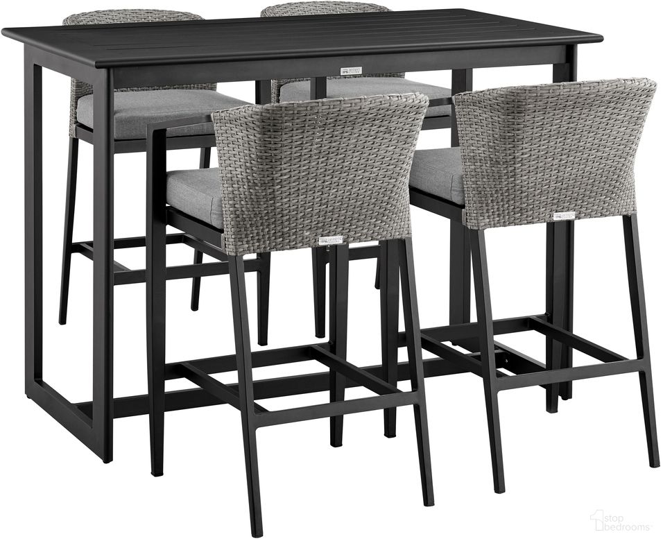 Palma Outdoor Patio 5 Piece Bar Table Set In Gray