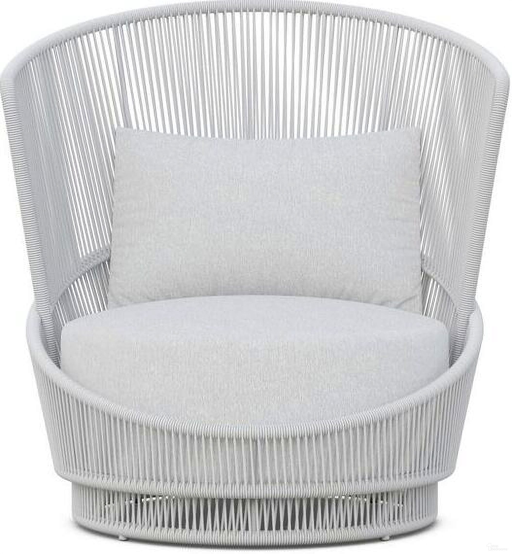 The appearance of Palma Swivel Club Chair with Cushion In Polar and Matte White designed by Azzurro Living in the coastal interior design. This polar/matte white piece of furniture  was selected by 1StopBedrooms from Palma Collection to add a touch of cosiness and style into your home. Sku: PMA-TR17S1S-CU. Material: Aluminum.