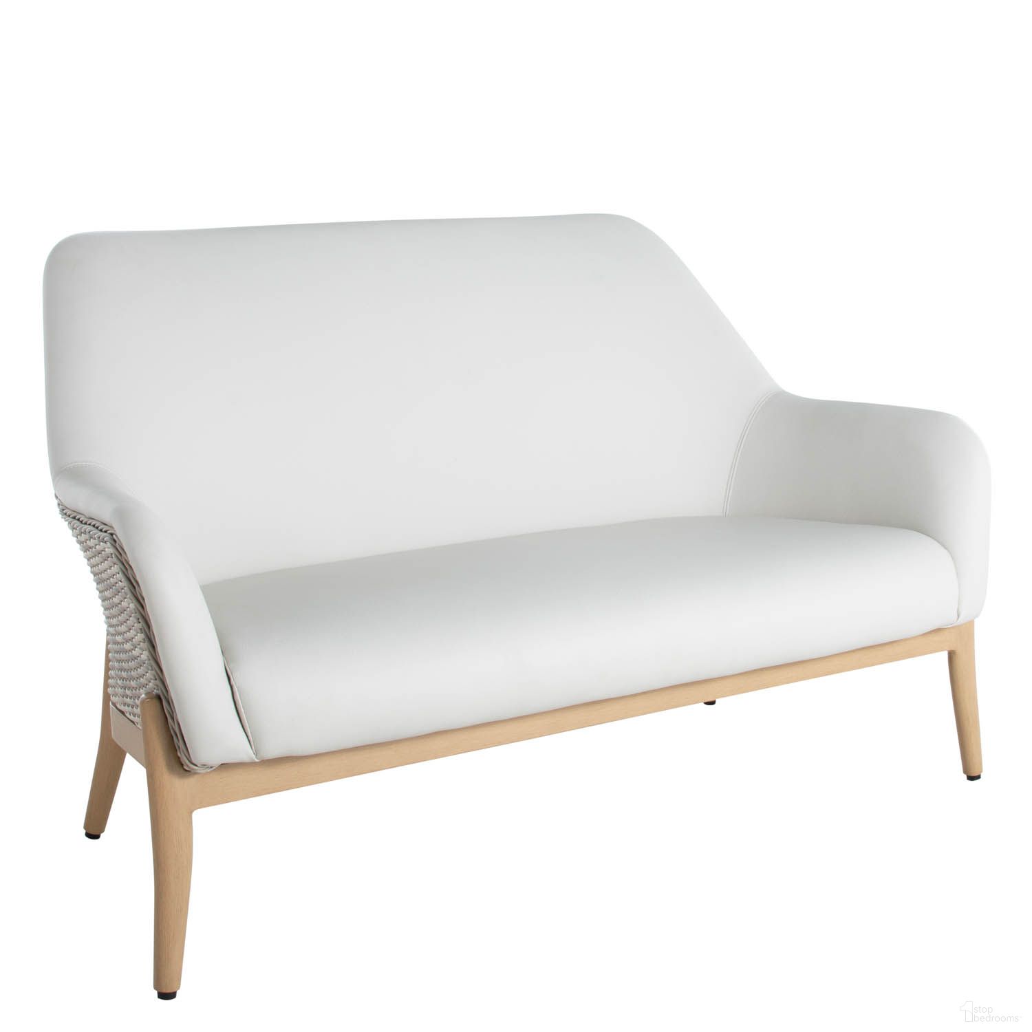 The appearance of Palma Vinyl Loveseat In Natural and Linen Wicker designed by Summer Classics in the transitional interior design. This natural/linen wicker piece of furniture was selected by 1StopBedrooms from Palma Collection to add a touch of cosiness and style into your home. Sku: 1400129. Material: Wicker.