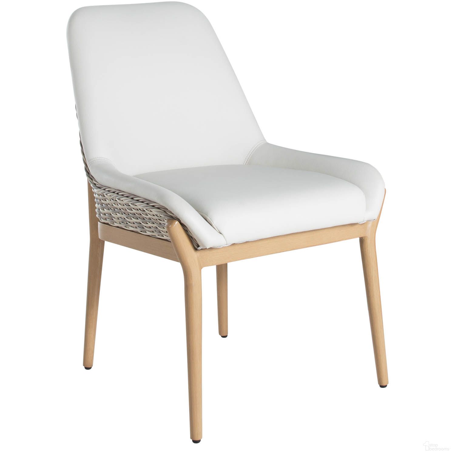 The appearance of Palma Vinyl Side Chair In Natural and Linen Wicker designed by Summer Classics in the transitional interior design. This natural/linen wicker piece of furniture  was selected by 1StopBedrooms from Palma Collection to add a touch of cosiness and style into your home. Sku: 1403129. Material: Wicker.