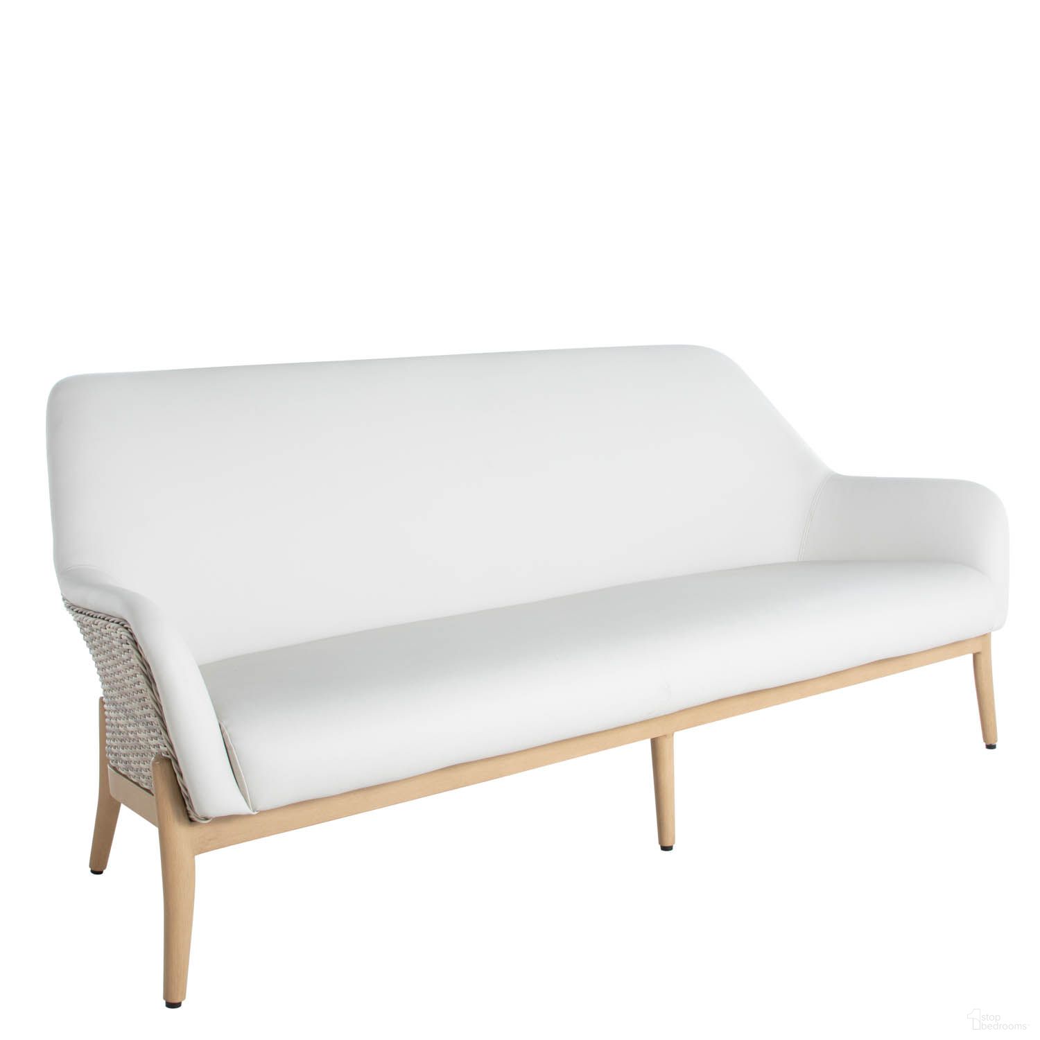 The appearance of Palma Vinyl Sofa In Natural and Linen Wicker designed by Summer Classics in the transitional interior design. This natural/linen wicker piece of furniture was selected by 1StopBedrooms from Palma Collection to add a touch of cosiness and style into your home. Sku: 1398129. Material: Wicker.