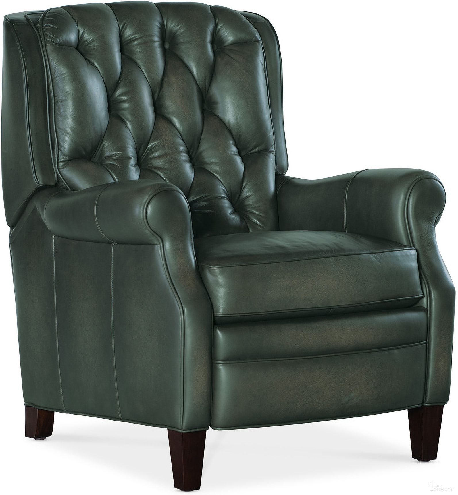 The appearance of Palmer Press Back Recliner In Green designed by Hooker in the traditional interior design. This green piece of furniture was selected by 1StopBedrooms from RC Collection to add a touch of cosiness and style into your home. Sku: RC111-PB-029. Material: Leather.