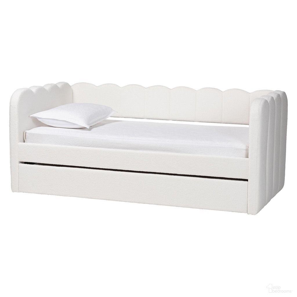 The appearance of Palmer Twin Upholstered Daybed with Rolling Trundle In Cream designed by Baxton Studio in the modern / contemporary interior design. This cream piece of furniture was selected by 1StopBedrooms from Palmer Collection to add a touch of cosiness and style into your home. Sku: SP1066-B-CF0034 Cream Teddy Bear Fabric Daybed-Twin. Bed Type: Daybed. Bed Size: Twin. Material: MDF.