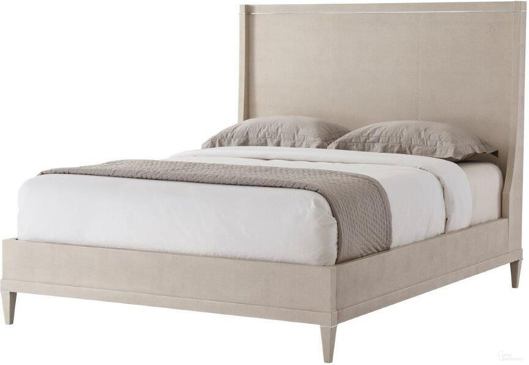 The appearance of Palmer US Queen Bed designed by Theodore Alexander in the transitional interior design. This beige piece of furniture  was selected by 1StopBedrooms from TA Studio Raia Collection to add a touch of cosiness and style into your home. Sku: TAS82016L. Bed Type: Panel Bed. Material: Leather. Bed Size: Queen.