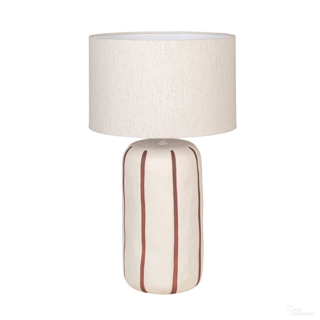 The appearance of Paloma Stoneware Table Lamp with Hand-Painted Stripes and Linen Shade In White and Black designed by Rowena Interiors in the country / farmhouse interior design. This white/black piece of furniture  was selected by 1StopBedrooms from Paloma Collection to add a touch of cosiness and style into your home. Sku: EC2050. Material: Stone.