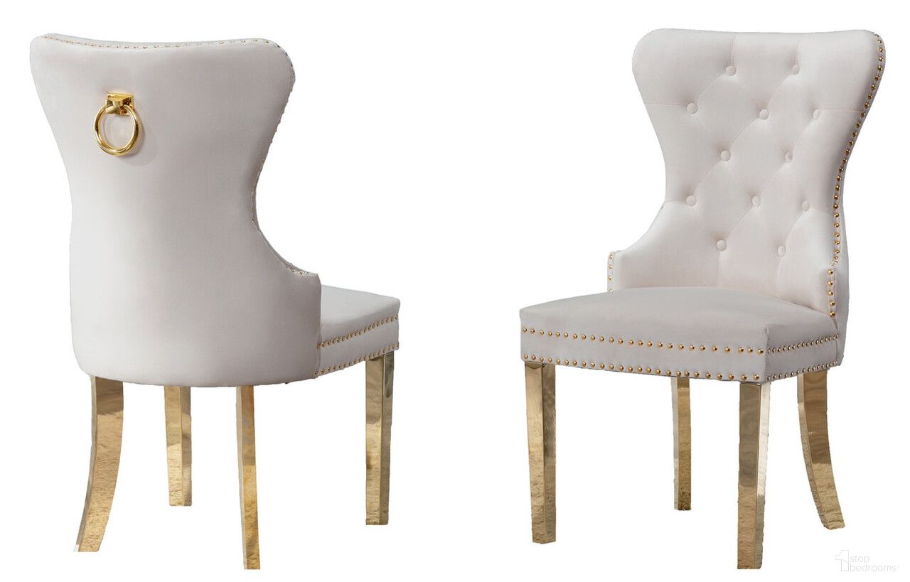 The appearance of Pam Double Tufted Side Chairs Set of 2 In Cream Velvet and Gold Stainless Steel Legs designed by Best Quality Furniture in the transitional interior design. This cream/gold piece of furniture was selected by 1StopBedrooms from Pam Collection to add a touch of cosiness and style into your home. Sku: SC118. Material: Velvet. Chair Type: Side Chair.