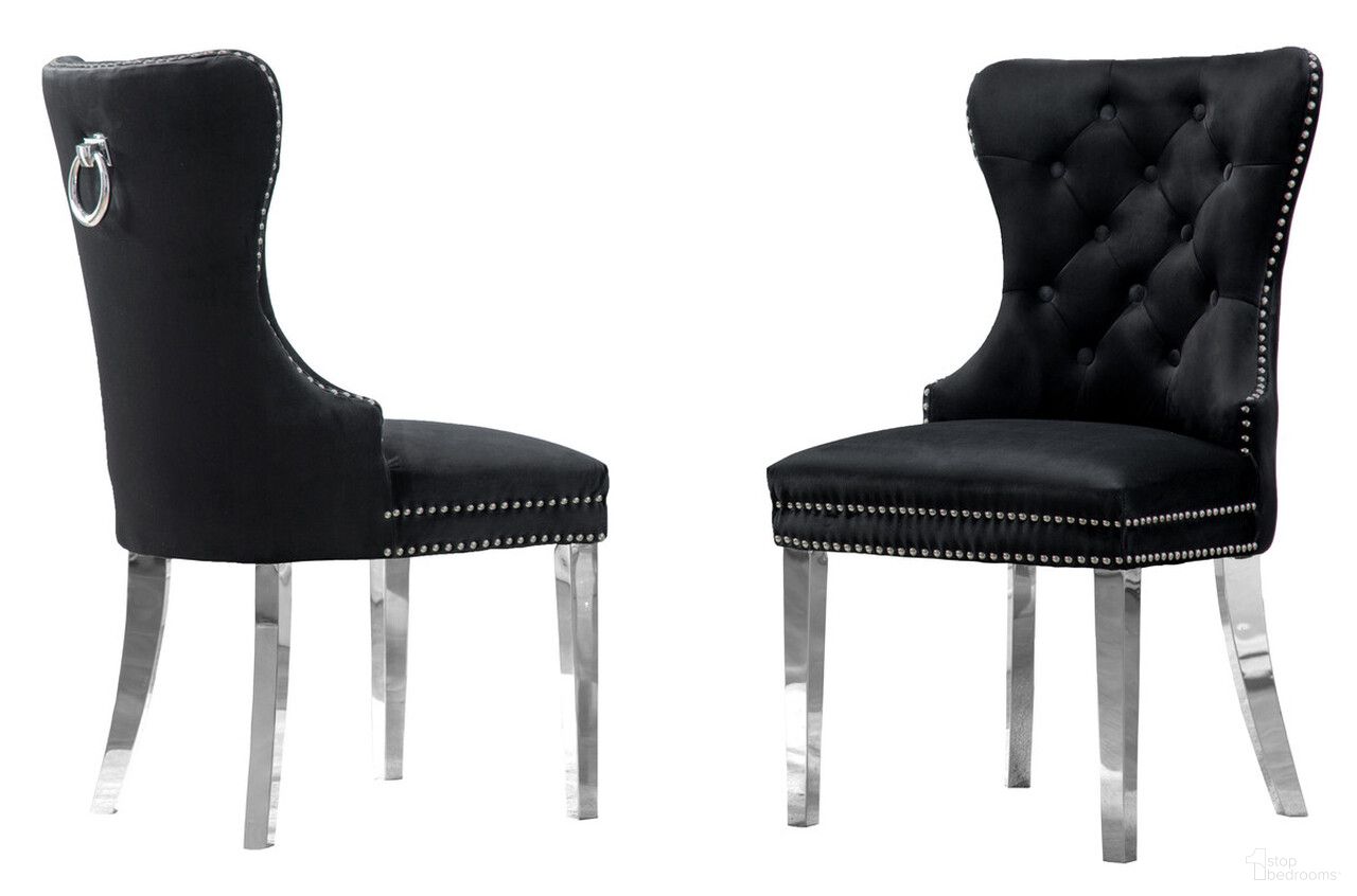 Pam Tufted Side Chairs Set of 2 In Black Velvet and Silver Stainless Steel