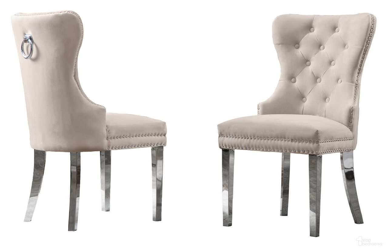 The appearance of Pam Tufted Side Chairs Set of 2 In Cream Velvet and Silver Stainless Steel designed by Best Quality Furniture in the transitional interior design. This silver/cream piece of furniture was selected by 1StopBedrooms from Pam Collection to add a touch of cosiness and style into your home. Sku: SC48. Material: Velvet. Chair Type: Side Chair.