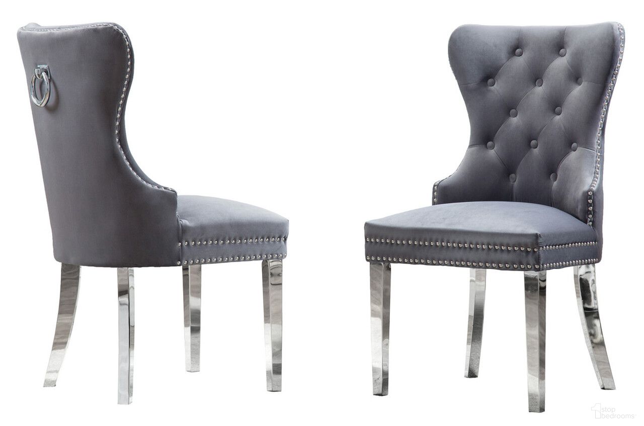 The appearance of Pam Tufted Side Chairs Set of 2 In Dark Gray Velvet and Silver Stainless Steel designed by Best Quality Furniture in the transitional interior design. This dark gray/silver piece of furniture was selected by 1StopBedrooms from Pam Collection to add a touch of cosiness and style into your home. Sku: SC45. Material: Velvet. Chair Type: Side Chair.