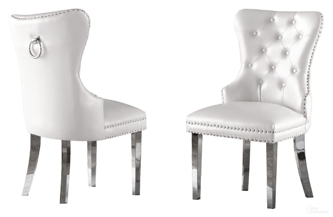 The appearance of Pam Tufted Side Chairs Set of 2 In White Faux Leather and Silver Stainless Steel designed by Best Quality Furniture in the transitional interior design. This white and silver piece of furniture  was selected by 1StopBedrooms from Pam Collection to add a touch of cosiness and style into your home. Sku: SC44. Material: Faux Leather. Chair Type: Side Chair.