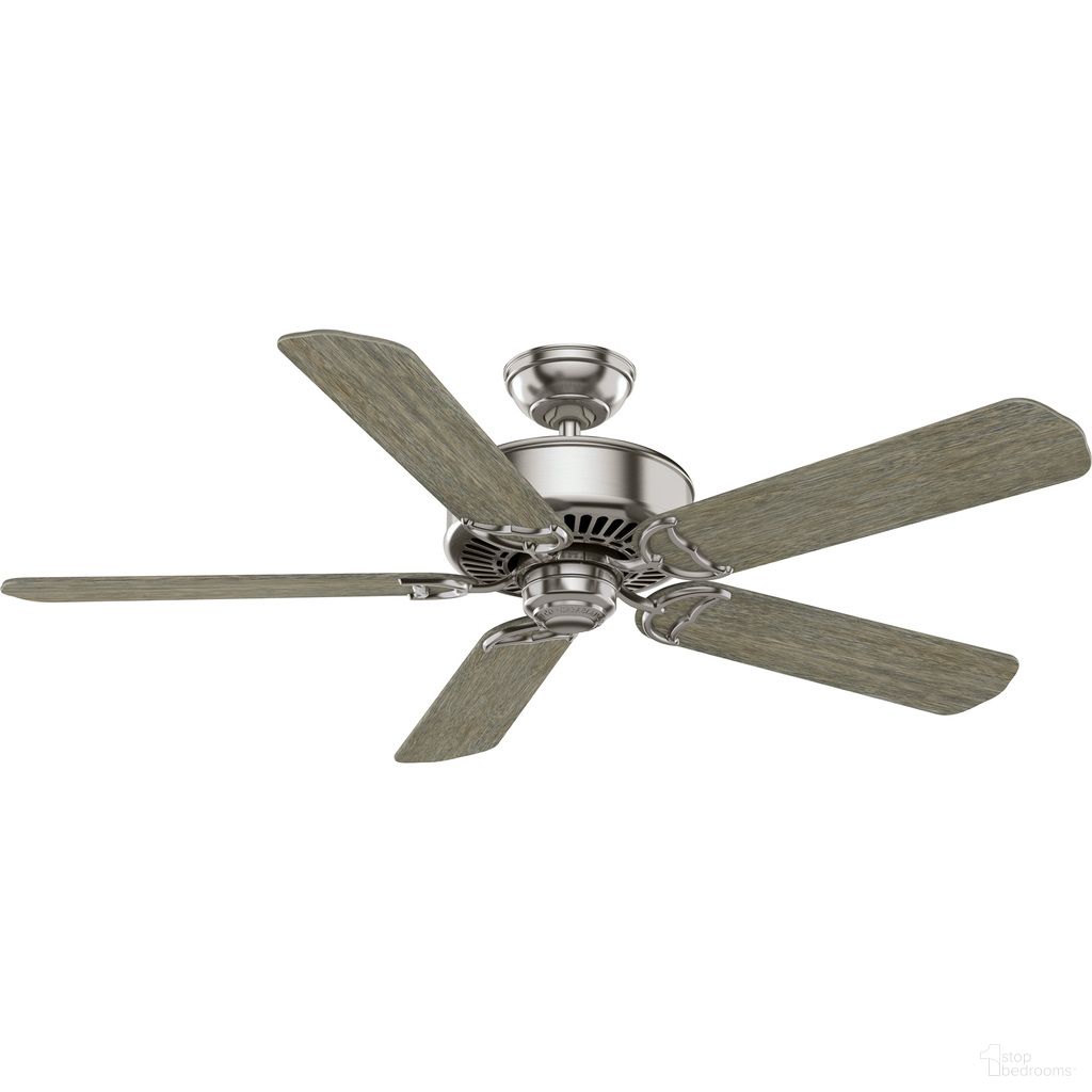 The appearance of Panama 54 Inch Energy Star Ceiling Fan and Handheld Remote In Brushed Nickel and Brushing Barnwood designed by Hunter Fan in the rustic / southwestern interior design. This brushed nickel/brushing barnwood piece of furniture  was selected by 1StopBedrooms from Panama Collection to add a touch of cosiness and style into your home. Sku: 51751. Material: Plywood.