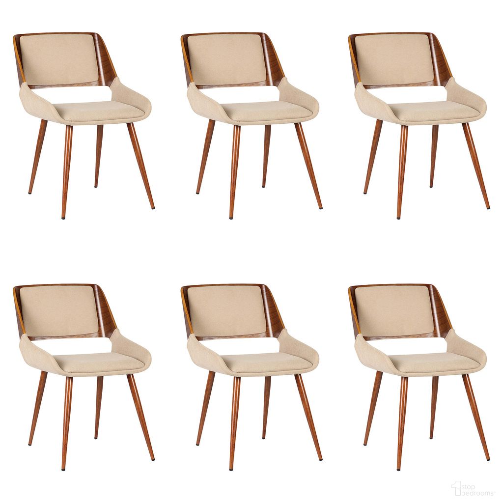 The appearance of Panda Dining Chair Set of 6 In Walnut and Brown designed by Armen Living in the transitional interior design. This walnut and brown piece of furniture  was selected by 1StopBedrooms from Panda Collection to add a touch of cosiness and style into your home. Sku: LCPNSIWABR;LCPNSIWABR;LCPNSIWABR;LCPNSIWABR;LCPNSIWABR;LCPNSIWABR. Material: Fabric. Chair Type: Side Chair.