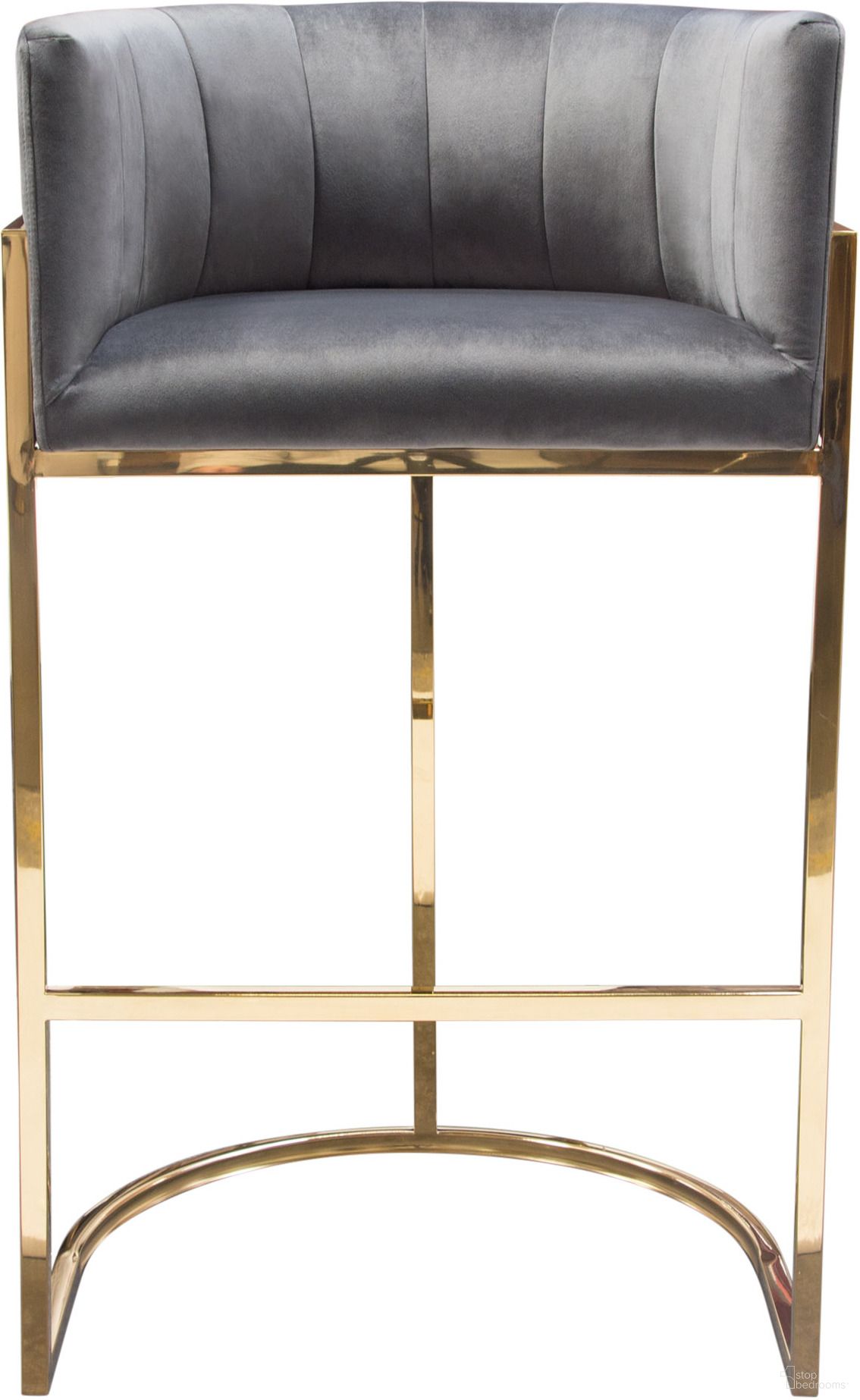 Pandora Bar Height Chair in Grey Velvet with Polished Gold Frame