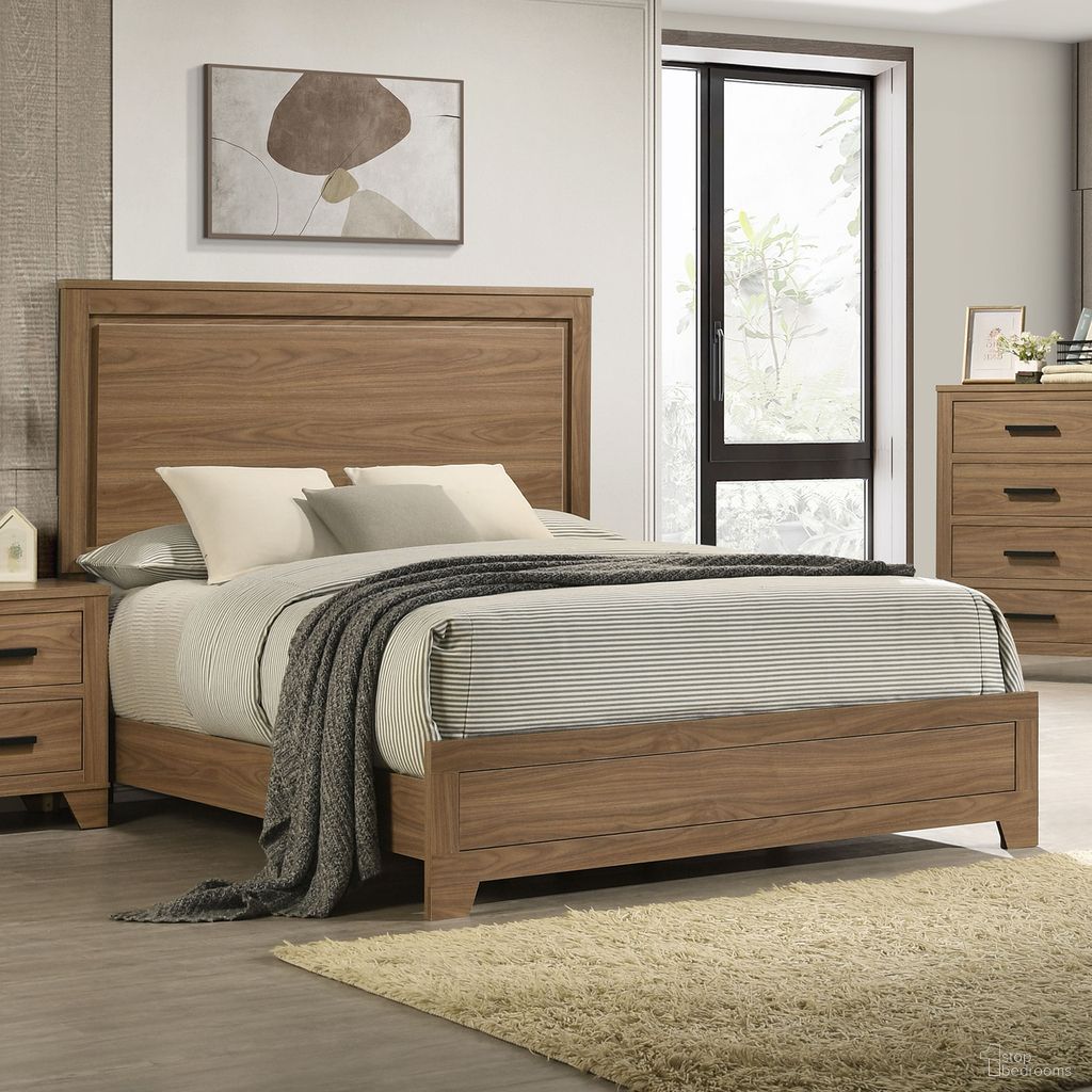 The appearance of Panelli Queen Bed In Walnut designed by Furniture of America in the transitional interior design. This walnut piece of furniture  was selected by 1StopBedrooms from Panelli Collection to add a touch of cosiness and style into your home. Sku: FM72017BR-Q-HBFB;FM72017BR-Q-R. Bed Type: Panel Bed. Bed Size: Queen. Material: Rubberwood.
