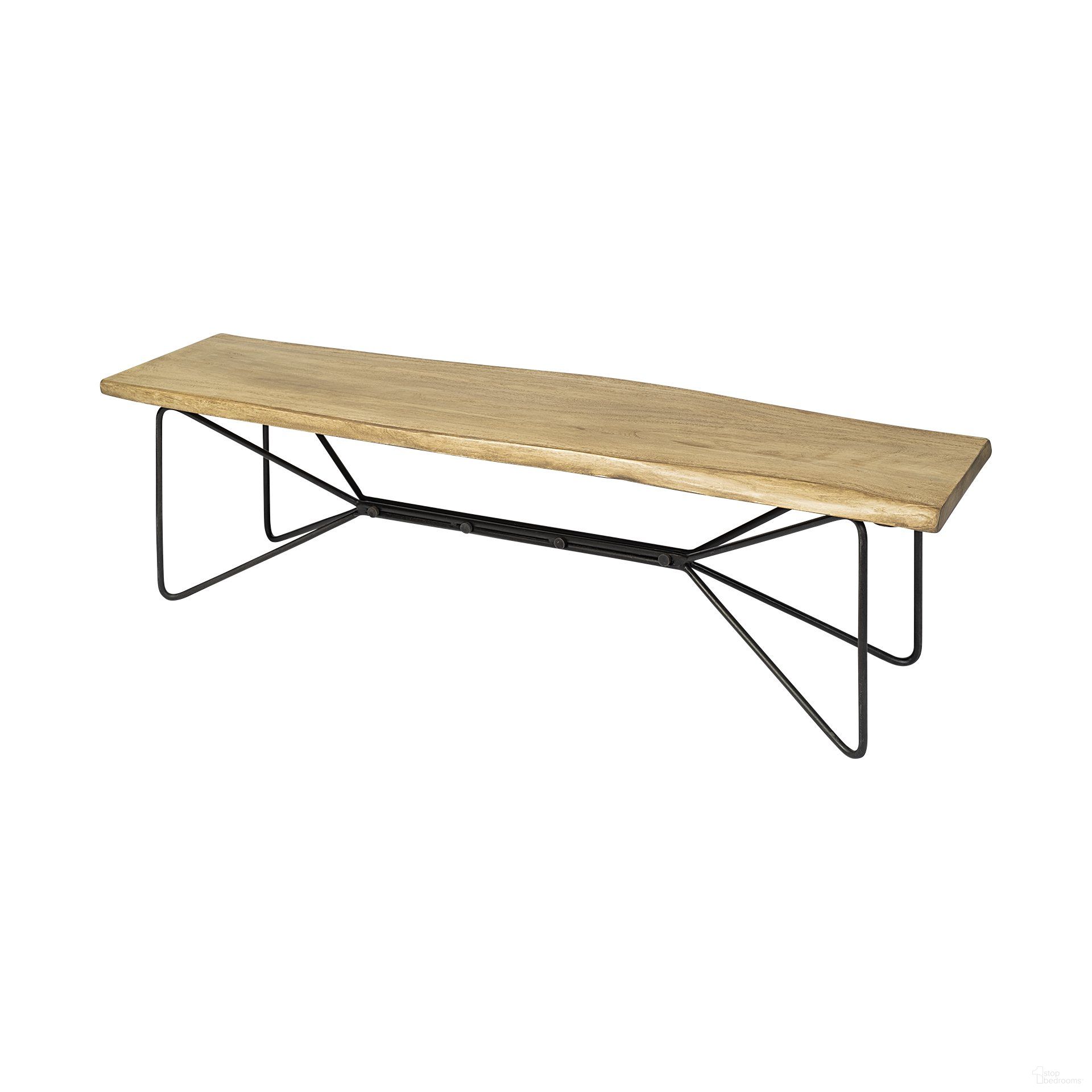 The appearance of Papillion III 66 x 16 Inch Blonde Wood and Iron Dining Bench In Light Brown and Black designed by Mercana in the modern / contemporary interior design. This black and brown piece of furniture was selected by 1StopBedrooms from Papillion Collection to add a touch of cosiness and style into your home. Sku: 68754-AB. Material: Iron.