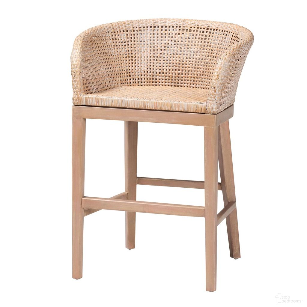 Papua Wood Counter Stool In White and Brown