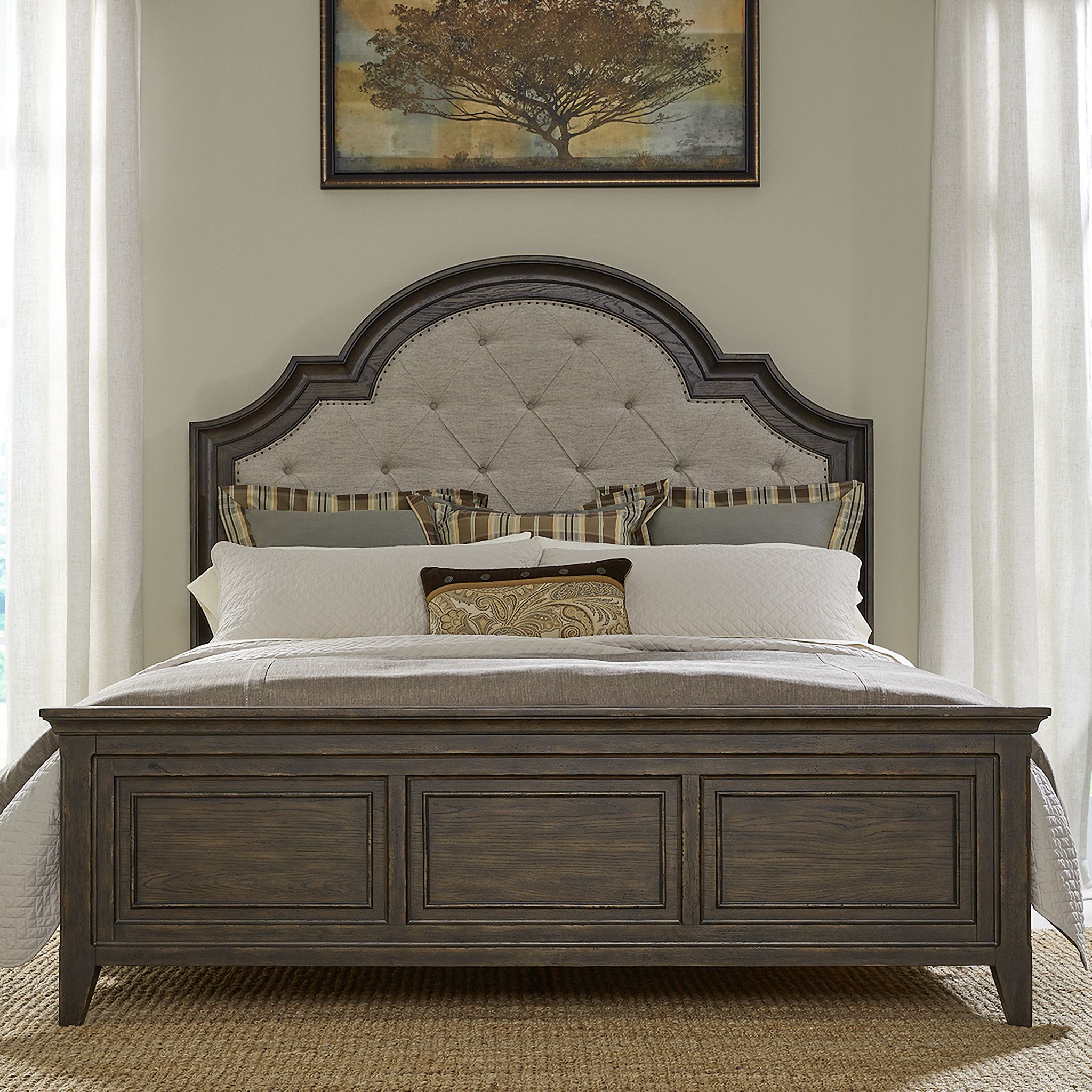 The appearance of Paradise Valley King California Upholstered Bed In Saddle Brown designed by Liberty in the traditional interior design. This saddle brown piece of furniture was selected by 1StopBedrooms from Paradise Valley Collection to add a touch of cosiness and style into your home. Sku: 297-BR15HU;297-BR90C;297-BR16. Bed Size: California King. Material: Solid Rubberwood. Bed Type: Upholstered Bed.