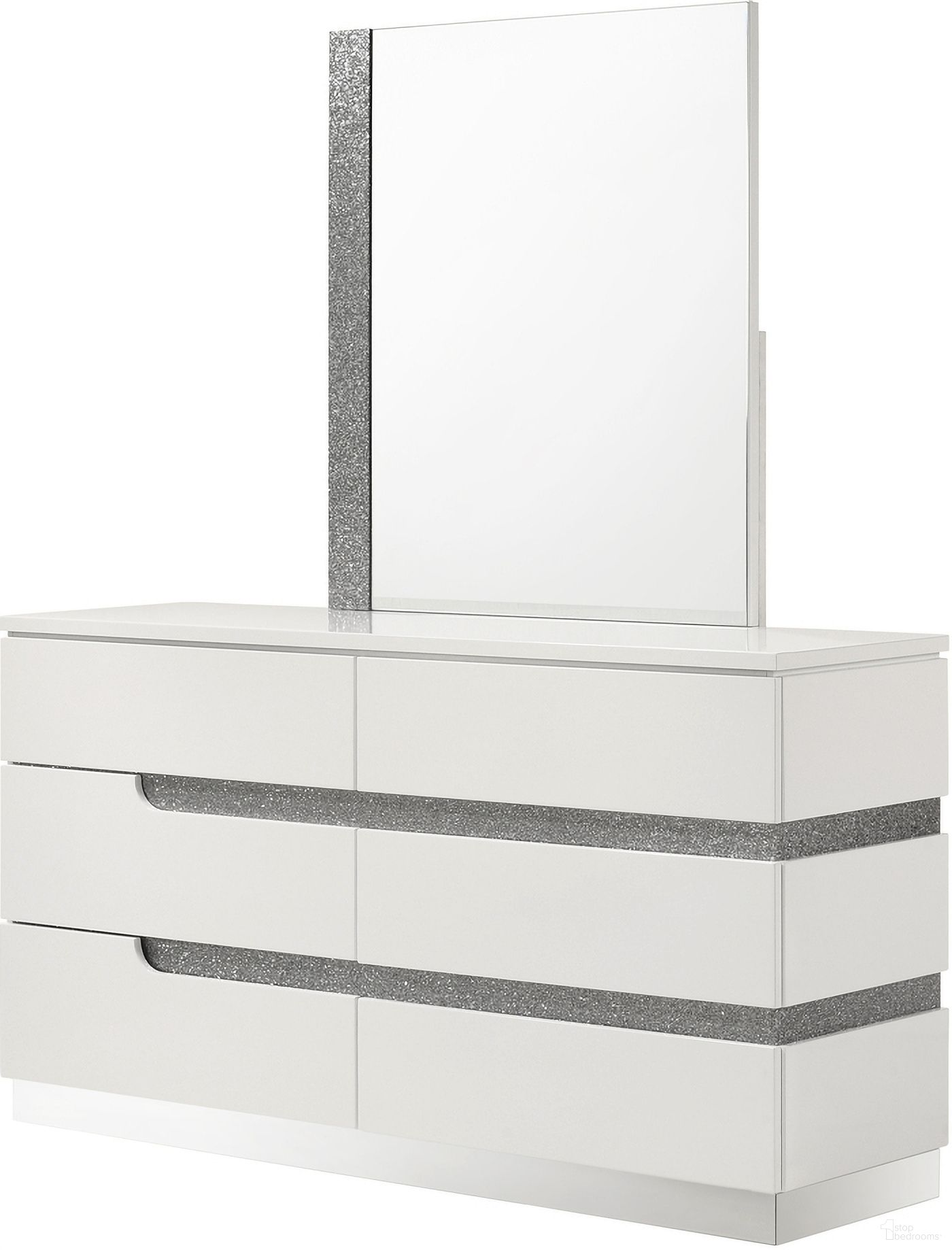 The appearance of Paradox Dresser In White designed by New Classic in the modern / contemporary interior design. This white piece of furniture  was selected by 1StopBedrooms from Paradox Collection to add a touch of cosiness and style into your home. Sku: B69-050. Material: Wood.