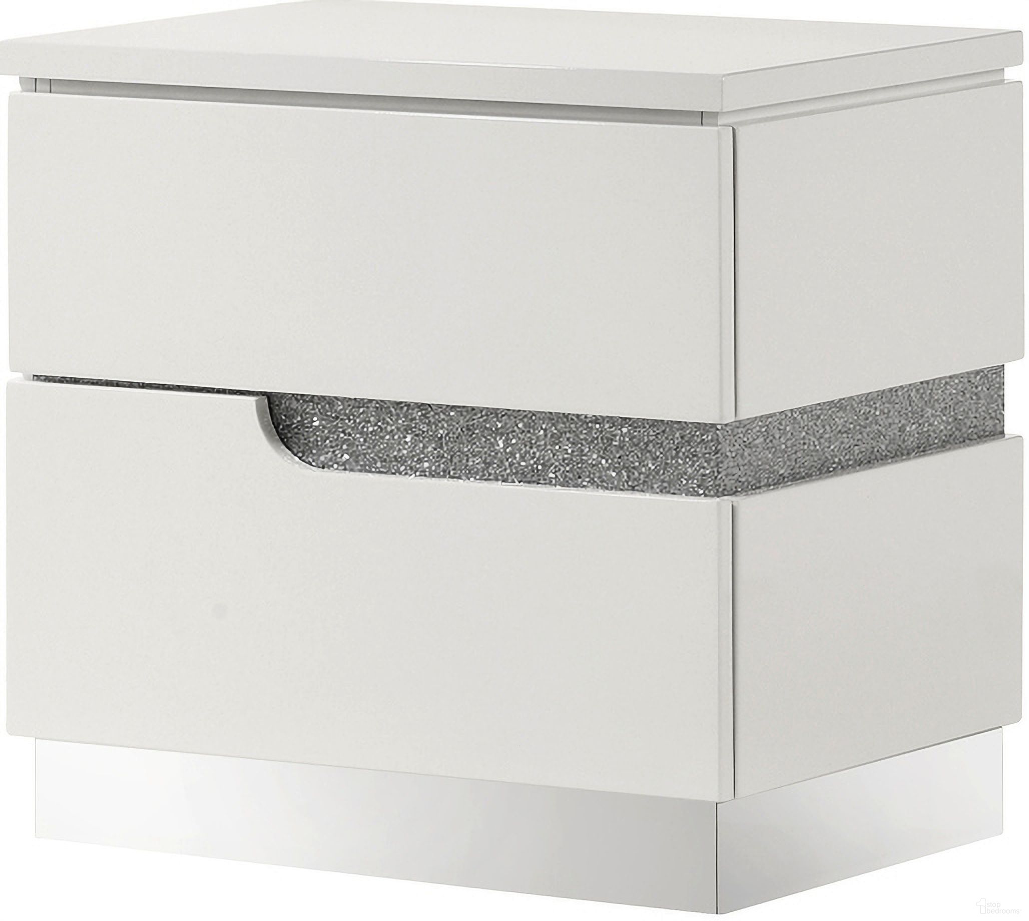 The appearance of Paradox Nightstand In White designed by New Classic in the modern / contemporary interior design. This white piece of furniture  was selected by 1StopBedrooms from Paradox Collection to add a touch of cosiness and style into your home. Sku: B69-040. Material: Wood.