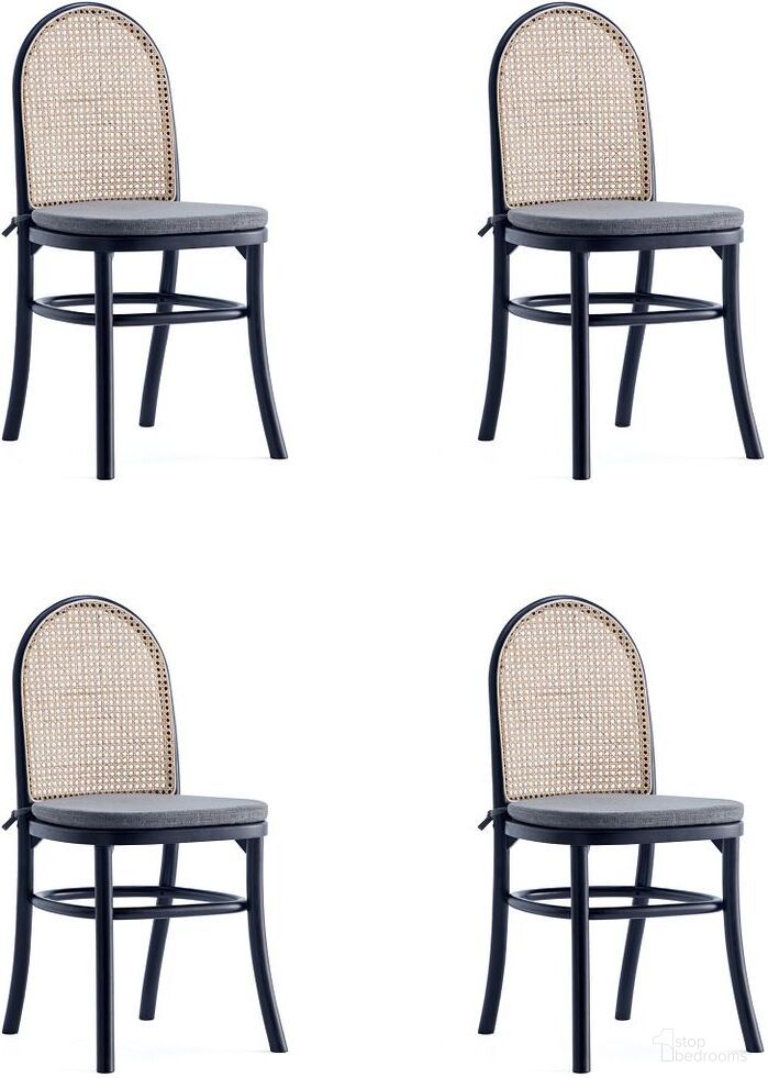 The appearance of Paragon Dining Chair 1.0 With Grey Cushions In Black And Cane Set of 4 designed by Manhattan Comfort in the industrial interior design. This black and grey piece of furniture  was selected by 1StopBedrooms from Paragon 1.0 Collection to add a touch of cosiness and style into your home. Sku: DCCA05-GY;DCCA05-GY. Material: Wood. Chair Type: Side Chair.
