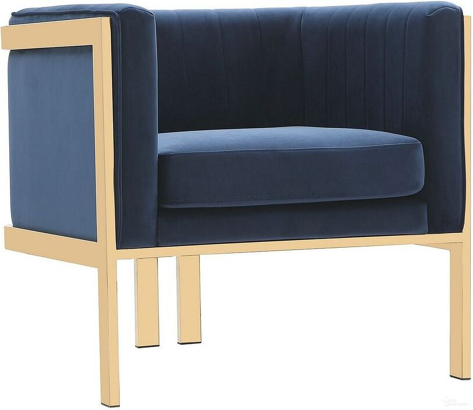 The appearance of Paramount Accent Armchair in Royal Blue and Polished Brass designed by Manhattan Comfort in the modern / contemporary interior design. This royal blue piece of furniture  was selected by 1StopBedrooms from Paramount Collection to add a touch of cosiness and style into your home. Sku: AC053-BL. Material: Velvet.