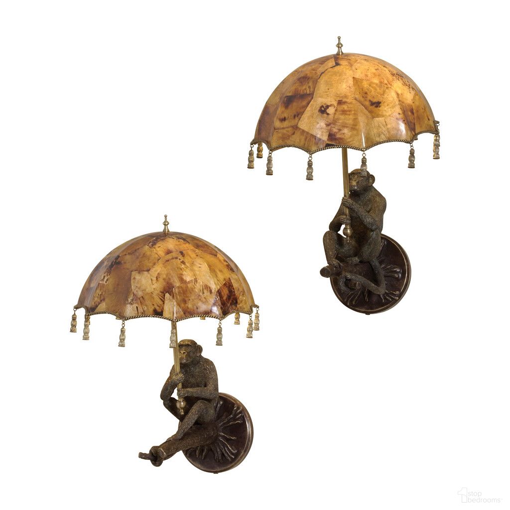The appearance of Parasol Sconce Pair In Verdigris and Amber designed by Maitland-Smith in the modern / contemporary interior design. This verdigris/amber piece of furniture  was selected by 1StopBedrooms from Maitland Smith Collection to add a touch of cosiness and style into your home. Sku: 8119-19. Material: Brass.