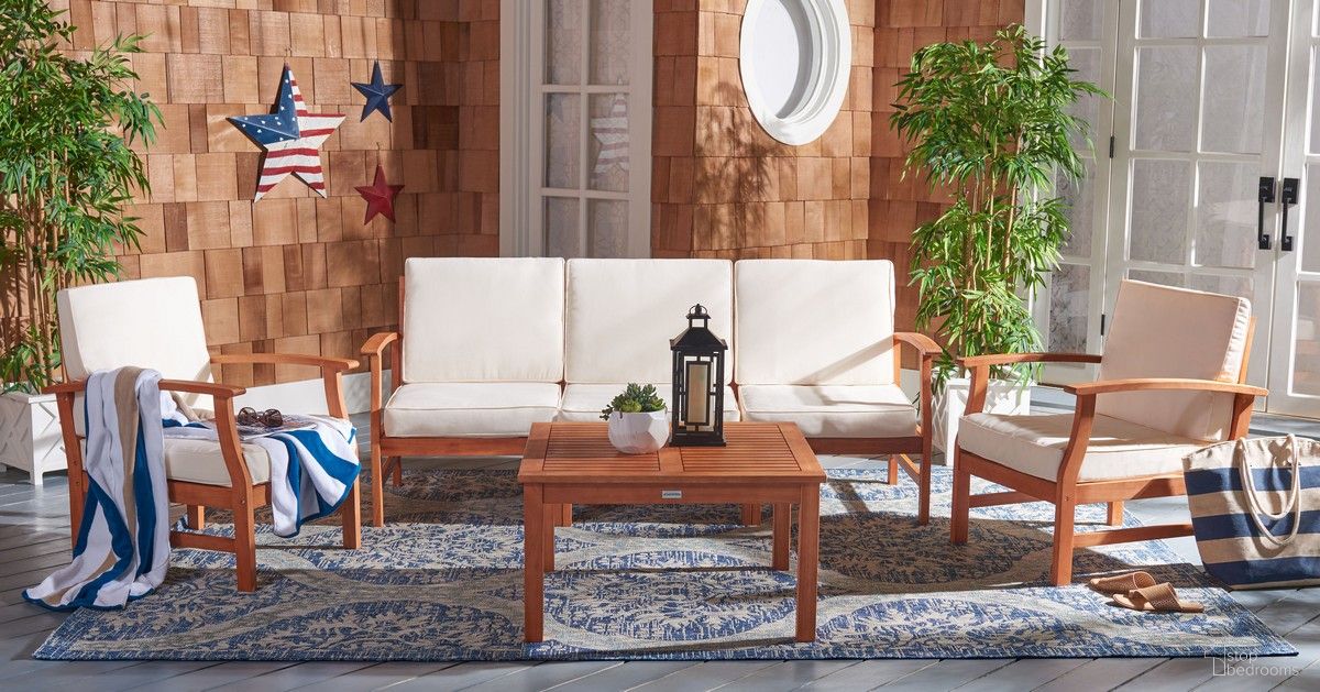 The appearance of Parcer 4 Pc Living Set in Natural and Beige designed by Safavieh in the traditional interior design. This natural and beige piece of furniture  was selected by 1StopBedrooms from Parcer Collection to add a touch of cosiness and style into your home. Sku: PAT7069A. Material: Wood.