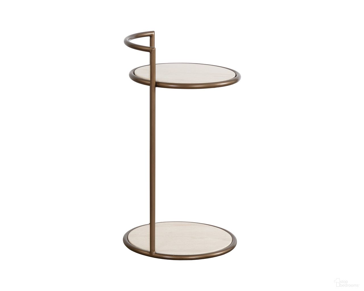 Parga Travertine Look End Table In Rustic Bronze