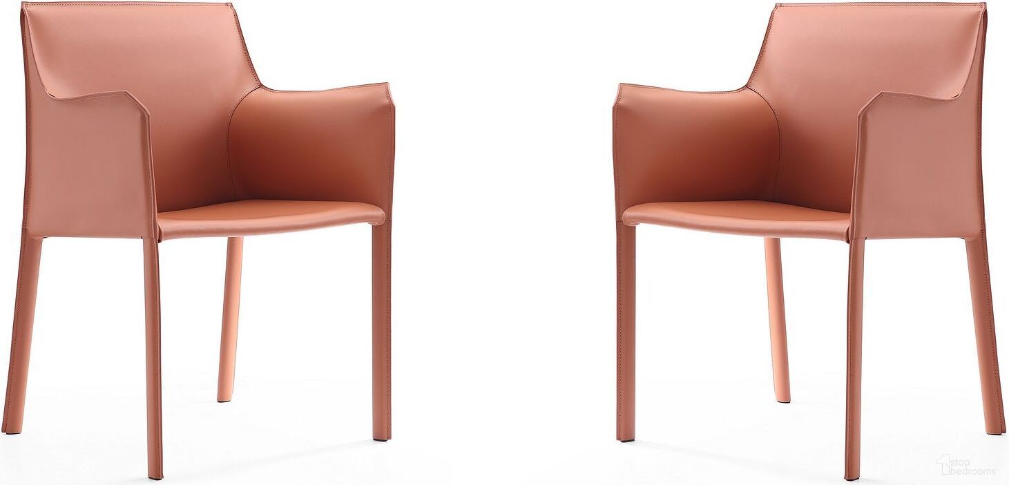 The appearance of Paris Armchair in Clay (Set of 2) designed by Manhattan Comfort in the modern / contemporary interior design. This clay piece of furniture was selected by 1StopBedrooms from Paris Collection to add a touch of cosiness and style into your home. Sku: DC034-CY;DC034-CY. Material: Metal. Chair Type: Arm Chair.