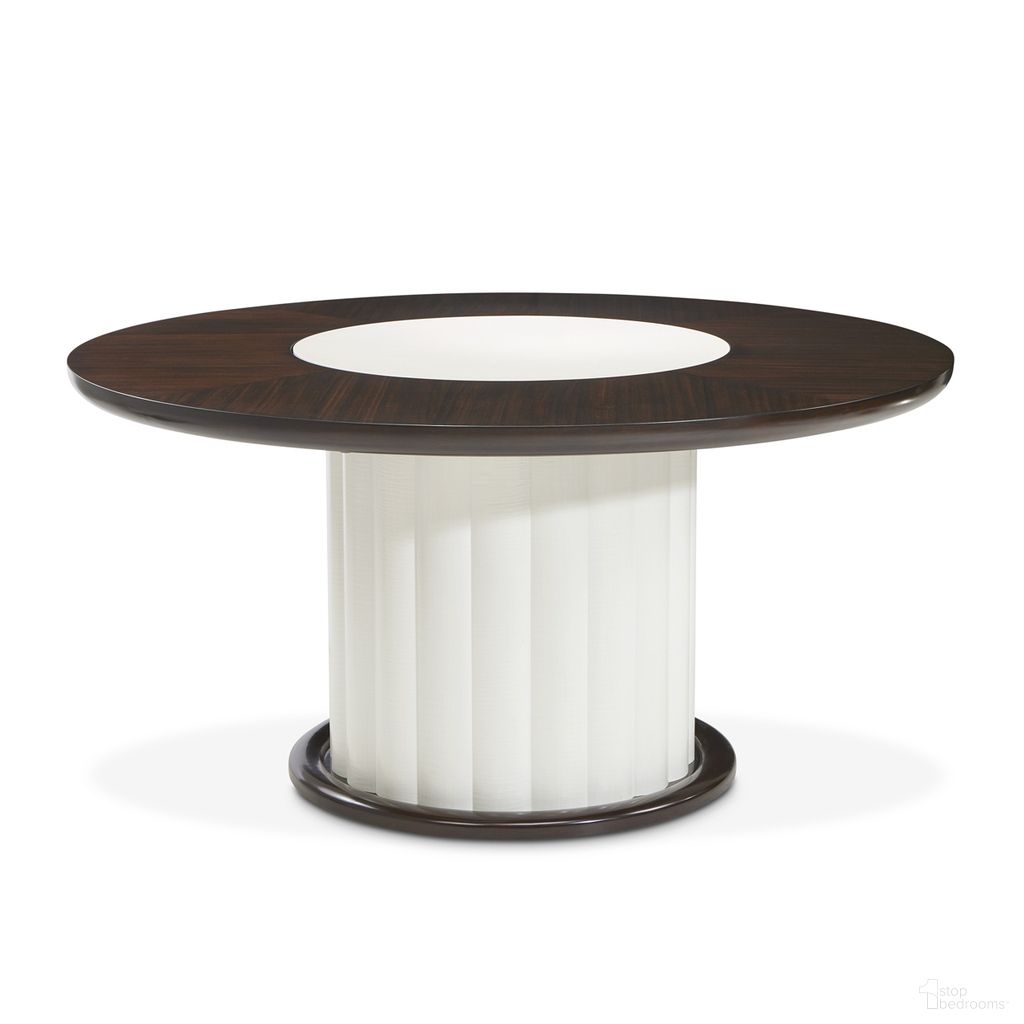 The appearance of Paris Chic 60 Inch Round Dining Table In Espresso designed by Michael Amini in the transitional interior design. This espresso piece of furniture was selected by 1StopBedrooms from Paris Chic Collection to add a touch of cosiness and style into your home. Sku: NF9003101T-409;NF9003101B-409. Table Base Style: Pedestal. Table Top Shape: Round. Size: 60". Material: Solid Wood.
