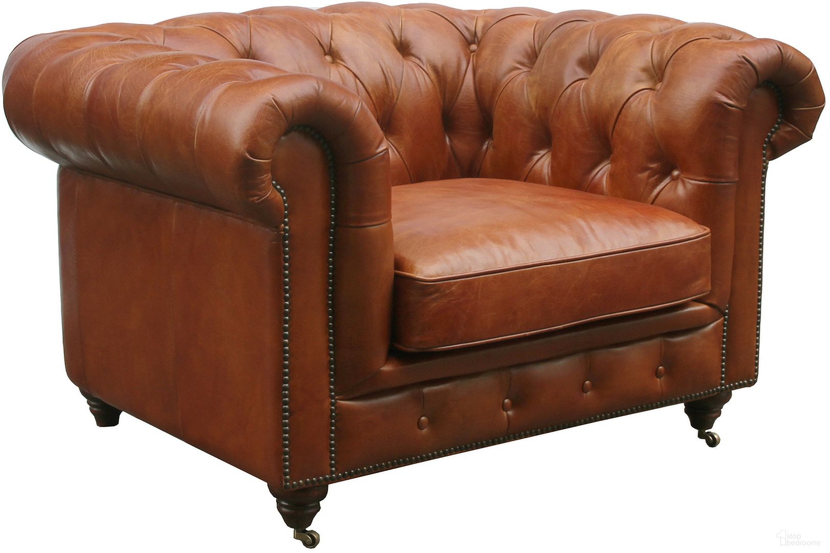 The appearance of Paris Club Chester Bay Genuine Leather Tufted Club Chair In Brown designed by Pasargad Home in the modern / contemporary interior design. This brown piece of furniture  was selected by 1StopBedrooms from Paris Club Collection to add a touch of cosiness and style into your home. Sku: CHAIR-3009-1. Material: Leather.
