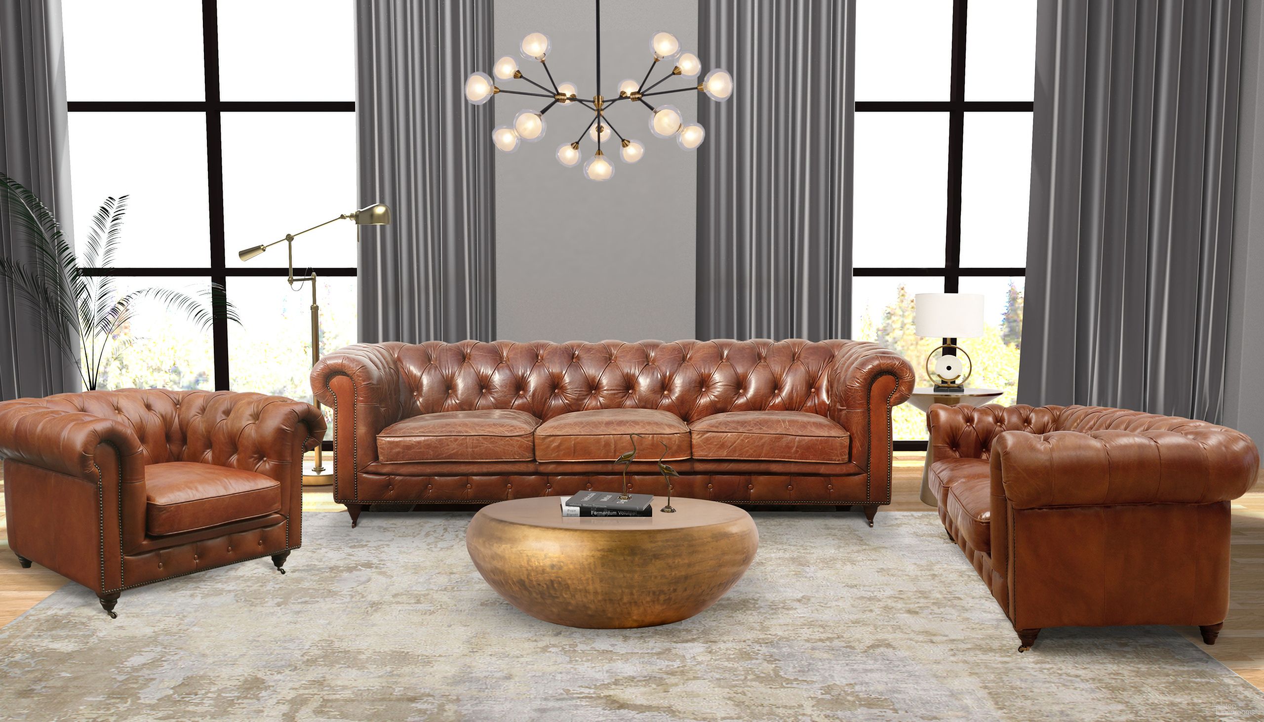 The appearance of Paris Club Top Grain Leather Tufted Chester Bay Living Room Set In Brown designed by Pasargad Home in the modern / contemporary interior design. This brown piece of furniture was selected by 1StopBedrooms from Paris Club Collection to add a touch of cosiness and style into your home. Sku: SOFA-3009-3;LOVE-3009-2. Material: Top Grain Leather.
