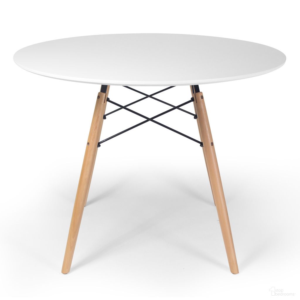 The appearance of Parisian 39 Inch Round Dining Table In White designed by Aeon in the modern / contemporary interior design. This white piece of furniture  was selected by 1StopBedrooms from Paris Collection to add a touch of cosiness and style into your home. Sku: AE6500-White. Table Base Style: Legs. Table Top Shape: Round. Material: Wood. Size: 39".