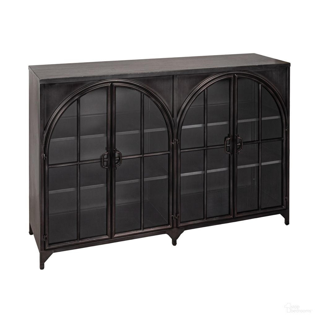 The appearance of Parisian Arched Glass Door Metal Sideboard In Black designed by Rowena Interiors in the modern / contemporary interior design. This black piece of furniture  was selected by 1StopBedrooms from Parisian Collection to add a touch of cosiness and style into your home. Sku: EC1883. Material: Iron.