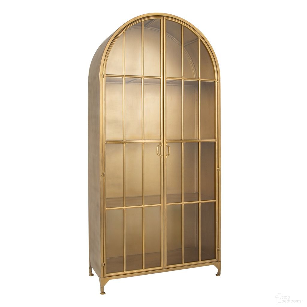 The appearance of Parisian Arched Metal Curio Cabinet with Glass Doors In Gold designed by Rowena Interiors in the glam interior design. This gold piece of furniture was selected by 1StopBedrooms from Parisian Collection to add a touch of cosiness and style into your home. Sku: EC2096. Material: Iron.