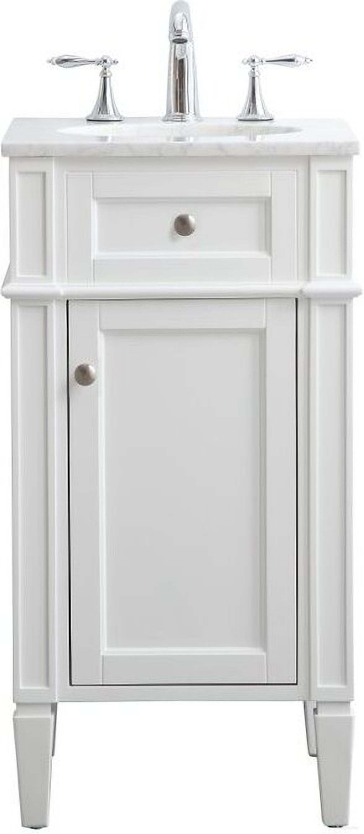 The appearance of Park Avenue 18 Inch Single Bathroom Vanity Set In White designed by Elegant Lighting in the modern / contemporary interior design. This white piece of furniture was selected by 1StopBedrooms from Park Avenue Collection to add a touch of cosiness and style into your home. Sku: VF12518WH. Material: Solid Wood.