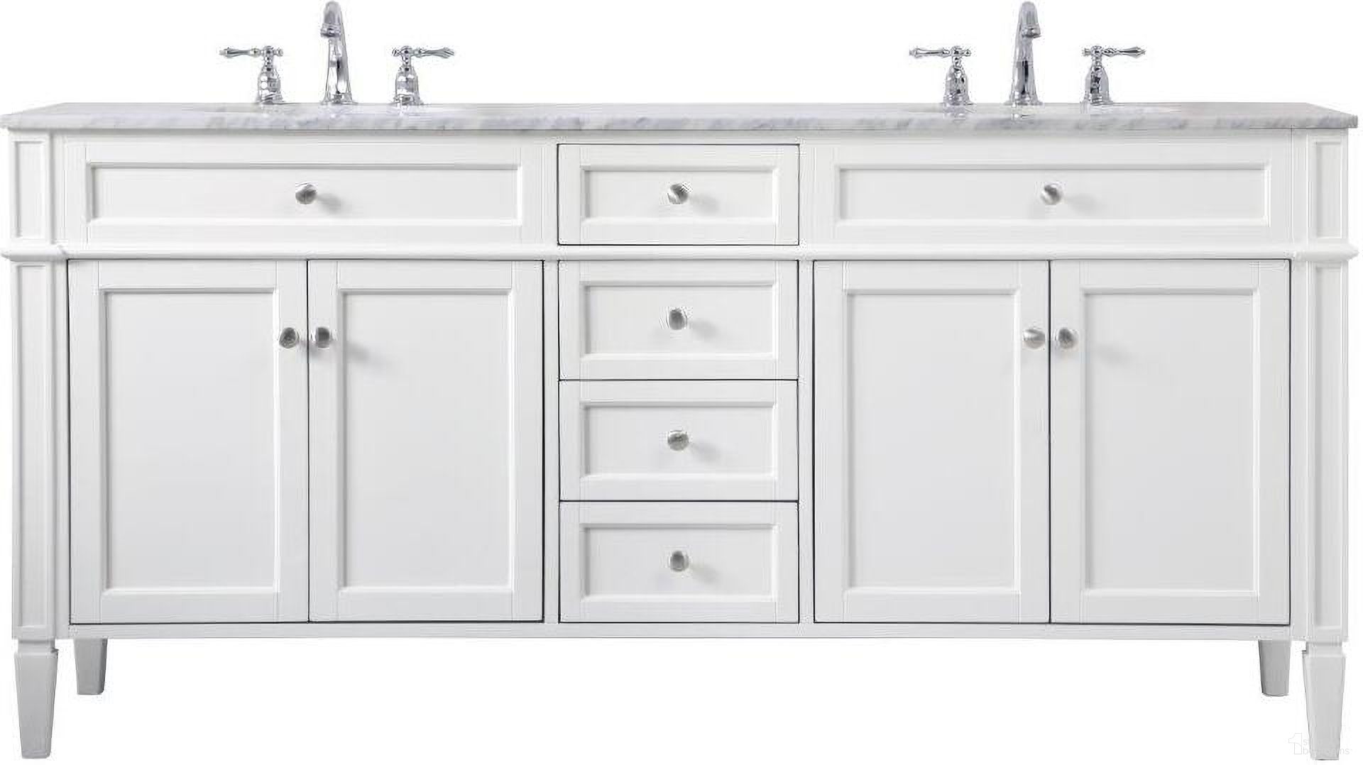 The appearance of Park Avenue 72 Inch Double Bathroom Vanity In White designed by Elegant Lighting in the modern / contemporary interior design. This white piece of furniture  was selected by 1StopBedrooms from Park Avenue Collection to add a touch of cosiness and style into your home. Sku: VF12572DWH. Material: Wood.